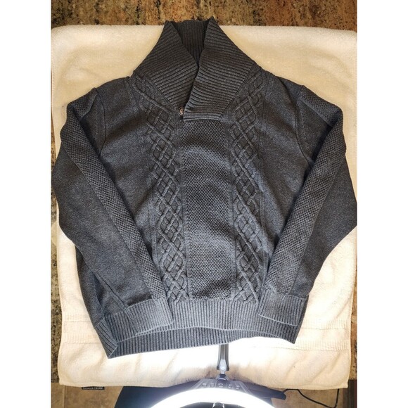 Nautica Dark Gray Cable Knit Shawl Collar Sweater Adult XL Pullover Preppy - Picture 6 of 6